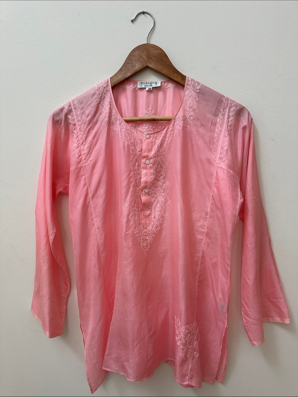 Blush Pink Silk Embroidered Women's Tunic Top